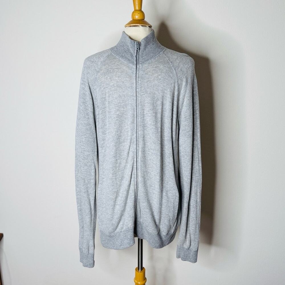 Vince Men's Light Gray Wool Cashmere Blend Zip Up Sweater